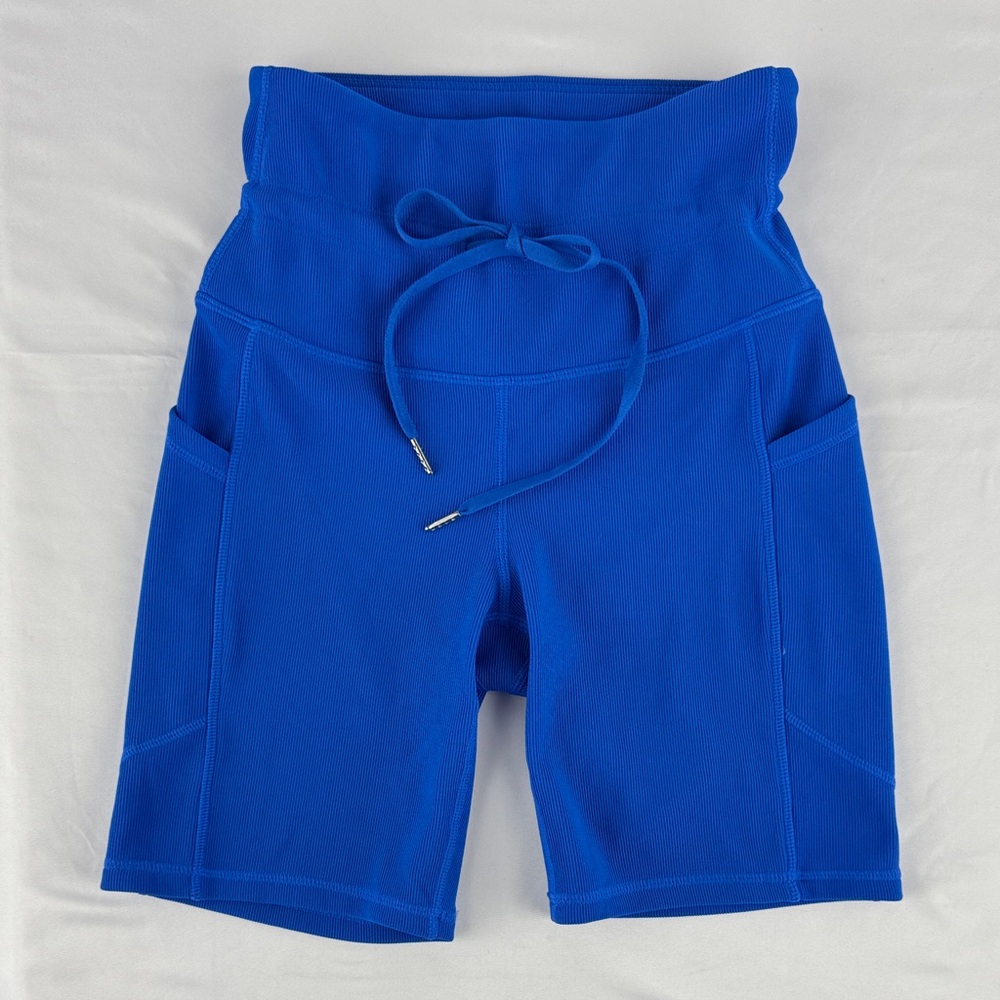 Move Theology Blue High-Waisted  Athletic Shorts